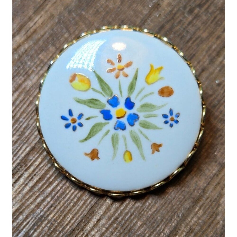 Antique Hand Painted Porcelain Floral Image Gilt Surround, Hand-Painted Floral B